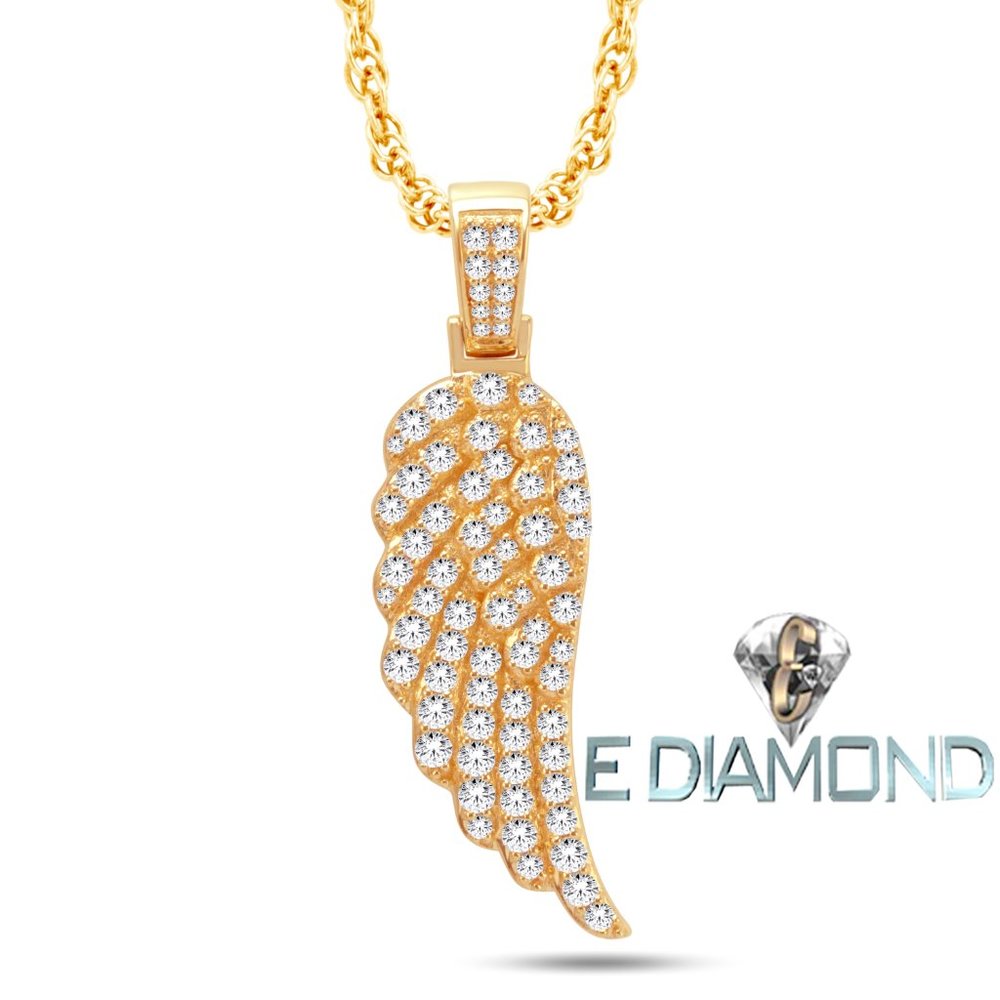 .90 Carat Natural Diamond Angel Wing Pendant, 10 Karat Solid Gold
